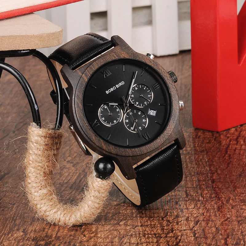 BOBO BIRD L-P28 Men Miyota Quartz Movement Chronograph Wristwatch Men Stop Watch with Complete Calendar Saat in Gift Box