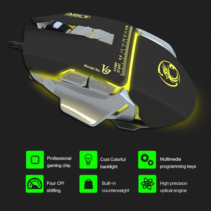 Проводная игровая мышь USB Custom 3200 CPI оптическая 7 кнопок управляемая цветная