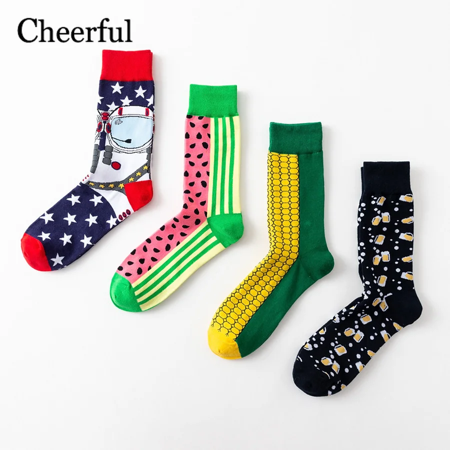 

2019 Spring Fashion Colorful Men's Socks Personalized Funny Vegetable Fruit Happy Socks Couple Casual Cotton Socks Mens Gift