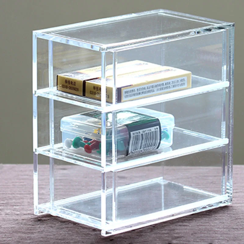 

Transparent 3 Drawers Jewelry Storage Box Acrylic Makeup Organizer Small Cosmetic Storage Box Mini Stationery Case Storage Box