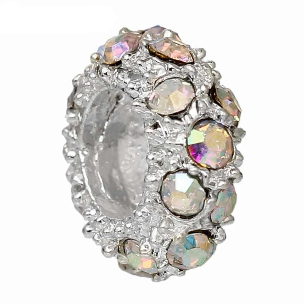 

DoreenBeads Hot European Style Charm Zinc alloy Beads Drum Silver color AB Color Rhinestone About 11x5mm, Hole: 5.5mm,1 Piece