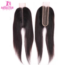 Amanda cabelo liso, cabelo médio com fecho de 2*6 polegadas, com cabelo novo remy brasileiro renda suíça 1 peça