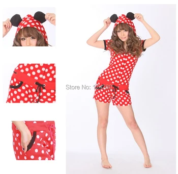 

NEW girls cartoon blue stitch summer sleepwear pajama all in one women overall short sleeved polka dot pyjama tracksuit