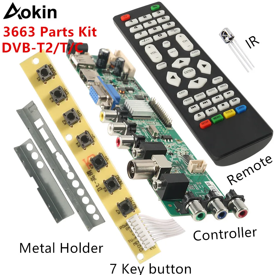 

3663 NEW Digital DVB-C DVB-T/T2 Universal LCD LED TV Controller Driver Board+7 Key Button + Iron Baffle Stand 3463A Russian