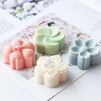 

Four Holes 3D Flower Wax Candle Mold Gypsum Plaster Craft Silicone Mould Sakura Flowers Mini Candle Soap Molds