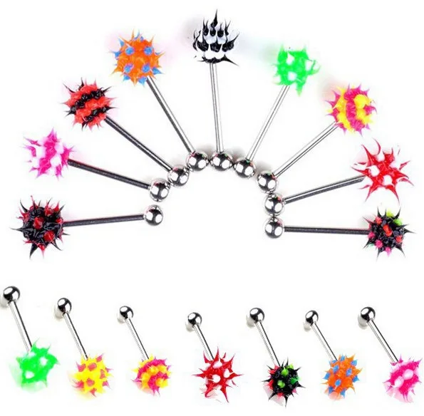 1Pcs Mixed Color 316L Surgical Steel Piercing Tongue Rings Acrylic Ball