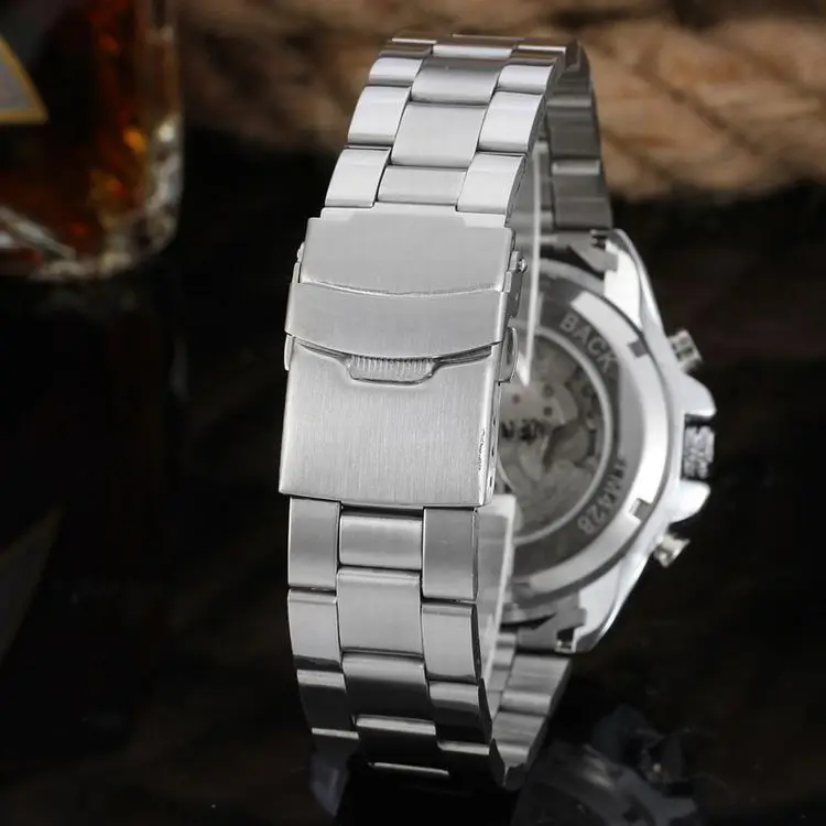WINNER Fashion Design Black mechanical Watch Steel Automatic watch men black stainless steel band business Relogio Male