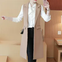 2018 Spring Autum New Fashion Long Pockets Turn down Collar Single Button Sleeveless Blazer West Jackets