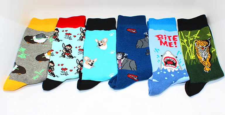 Fashion cotton fashion hip hop men's socks trend Harajuku shark tiger flamingo skateboard happy socks men's Christmas gift socks