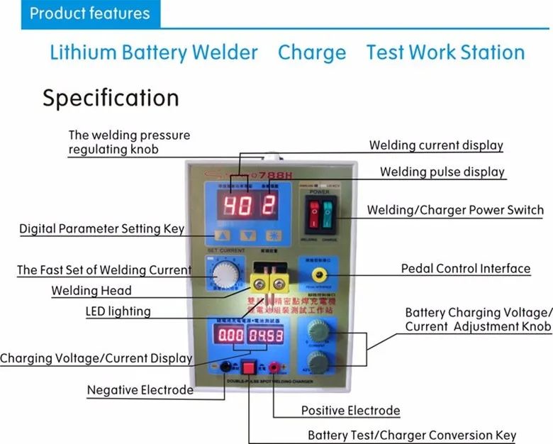Светодиодный импульсный точечный сварочный аппарат 788H микро-компьютер сварочный аппарат 18650 зарядное устройство литиевая батарея тест и зарядка