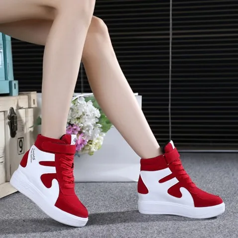 

High top shoes emery leather shoes color women's shoes spring and autumn leisure travel muffin single shoe thick sole increase
