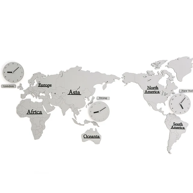 1386305cm white gray color world map large decorative wall clock modern