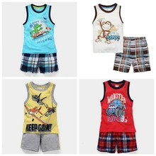 Комплект одежды для маленьких мальчиков летние футболки без рукавов для мальчиков, штаны хлопок, топы с бретельками, футболка сетчатые трусики майка из 2 предметов