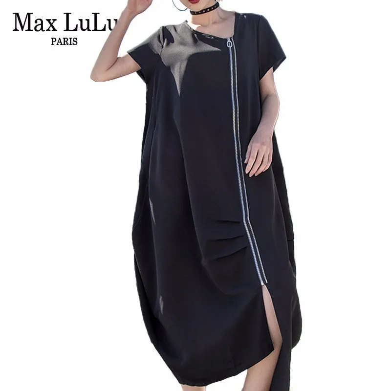 

Max LuLu 2019 Summer Fashion Korean Style Ladies Sexy Black Clothes Womens Elegant Zipper Long Dresses Casual Vestidos Plus Size
