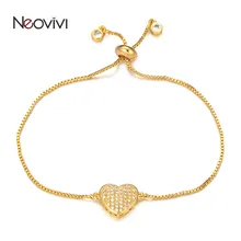 Neovivi романтические браслеты с подвеской в форме сердца для женщин Девушка регулируемые ювелирные изделия микро проложить Циркон латунная цепь DIY браслет подарок любителю