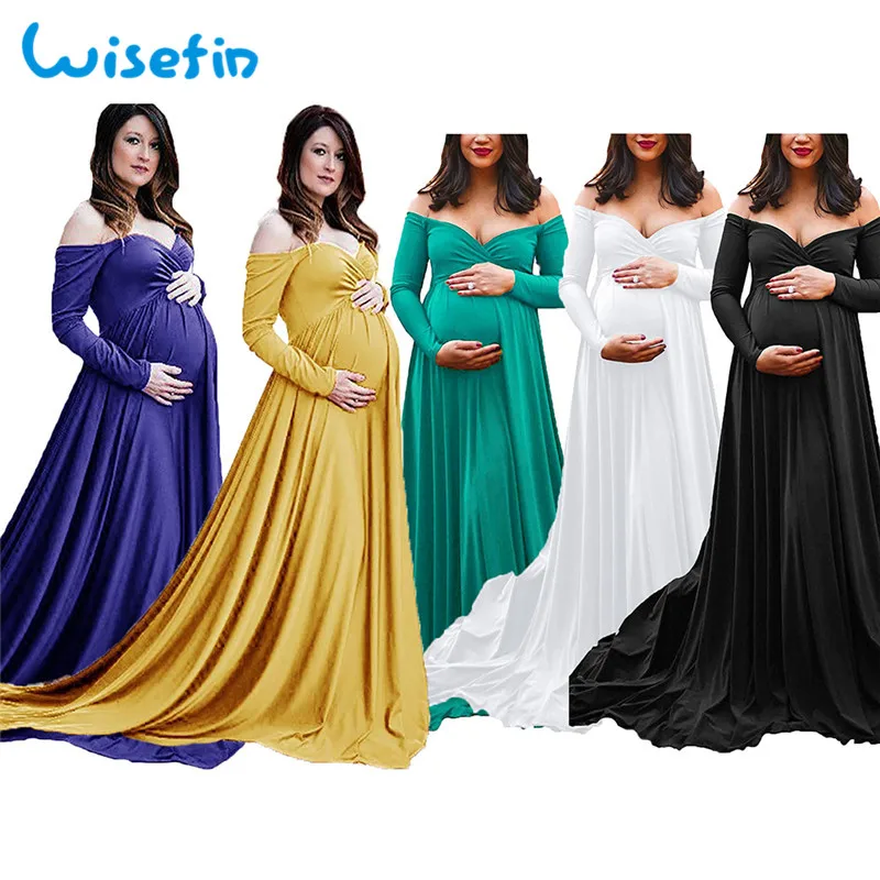 

Baby Shower off shoulder maternity gown dress photography evening dresses long dress for pregnant women summer cotton wear P20