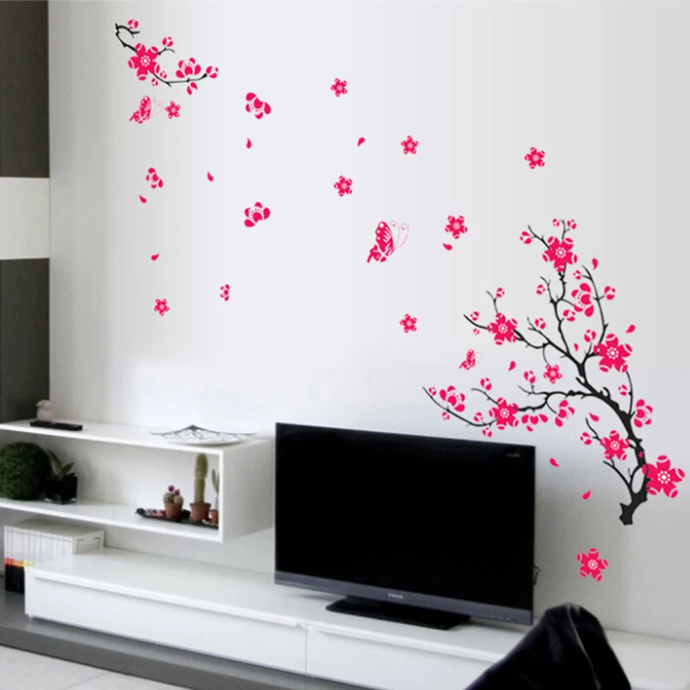

plum flower wall sticker tv background decorations wallpaper decals self adhesive diy size wall pictures perfect quality poster