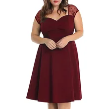 Elegante de La Manga Casquillo de las mujeres de La Vendimia 50 s 60 s Del Partido de Coctel de Moda Stretch Wrap Tallas grandes Una Línea de Borgoña Vestidos Skater 250140