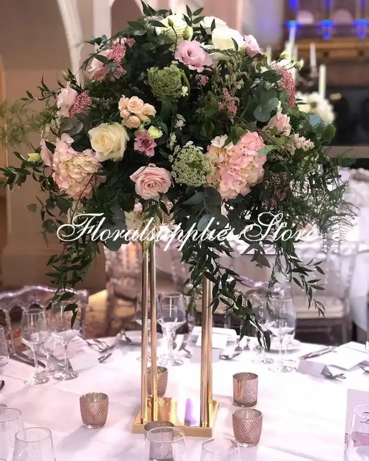 Modern Rectangular Tall Metal Stand Wedding Centerpiece Gold