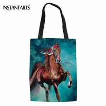 INSTANTARTS крутые 3D Животные Crazy Horse принт хлопок хозяйственные сумки для девочек-подростков повседневная школьная Студенческая тканевая сумка складная эко сумка