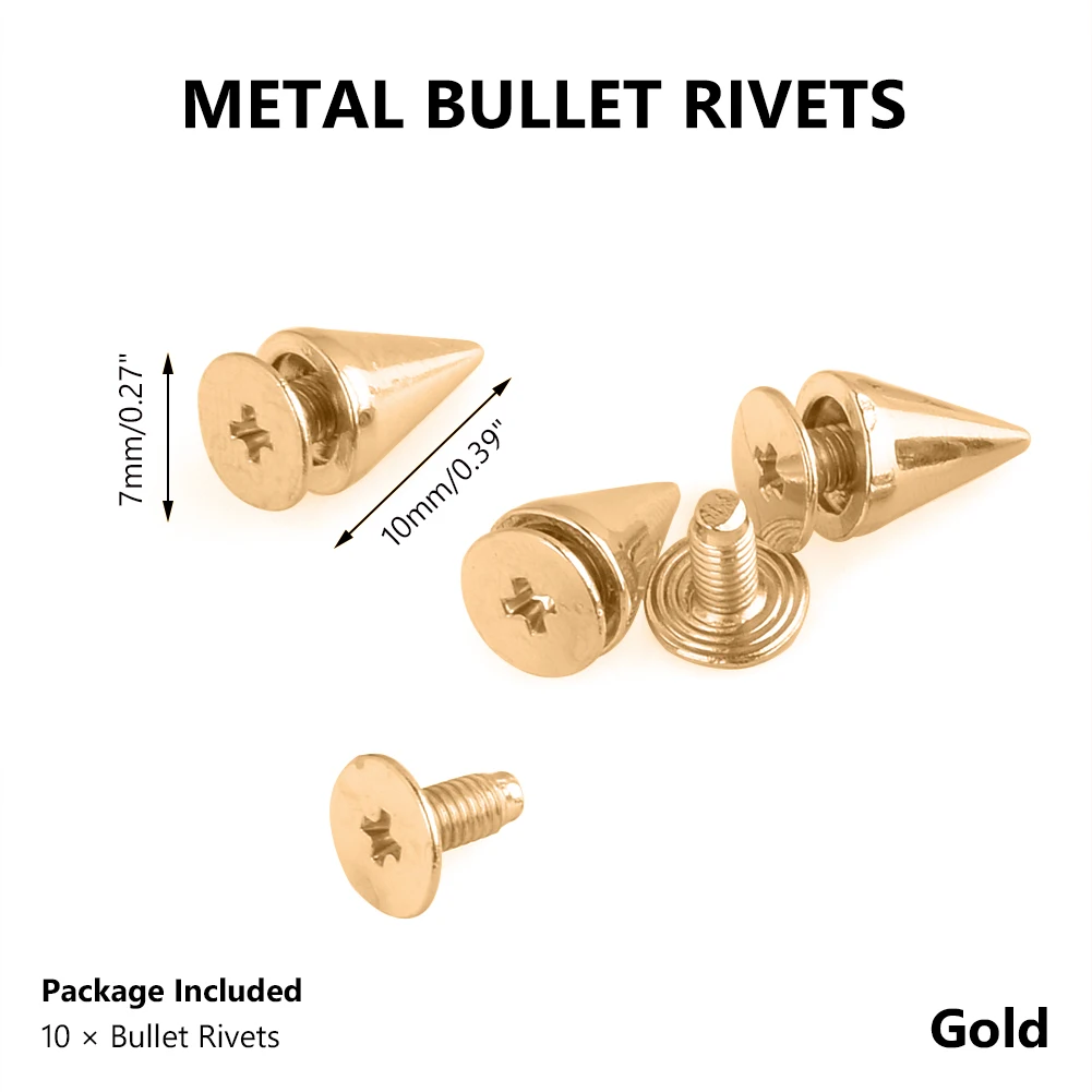 10 шт./пакет заклепки серебристого цвета 10 мм, с металлическими заклепками и шипами для одежда 10 шт./пакет серебро, золото - Цвет: gold 10mm