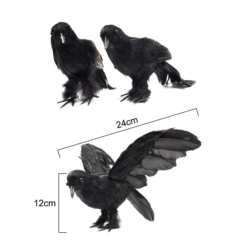 

3pcs Birds Black Feathered Crows Halloween Prop Decor About 24cm Realistic Looking Halloween Decoration