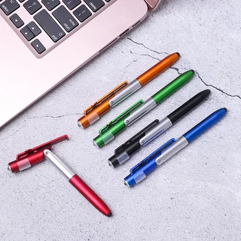 

Multi-function 4-in-1 Folding Ballpoint Pen Screen Stylus Touch Pen with LED Light Portable Capacitive Pen Mobile Phone Stand