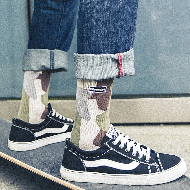 Уличные стильные камуфляжные носки Harajuku, модные дизайнерские носки для скейтборда, высокое качество, Осенние хлопковые мужские носки без пятки