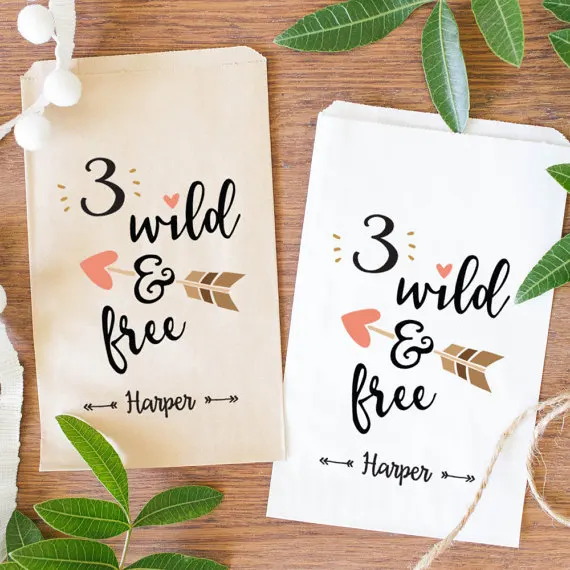 Tre Wild And Free Boho Kid'S Birthday Candy Buffet Treat Gift Bar Petal Toss Bags Baby Shower Bakery Cookie Favor Pouches
