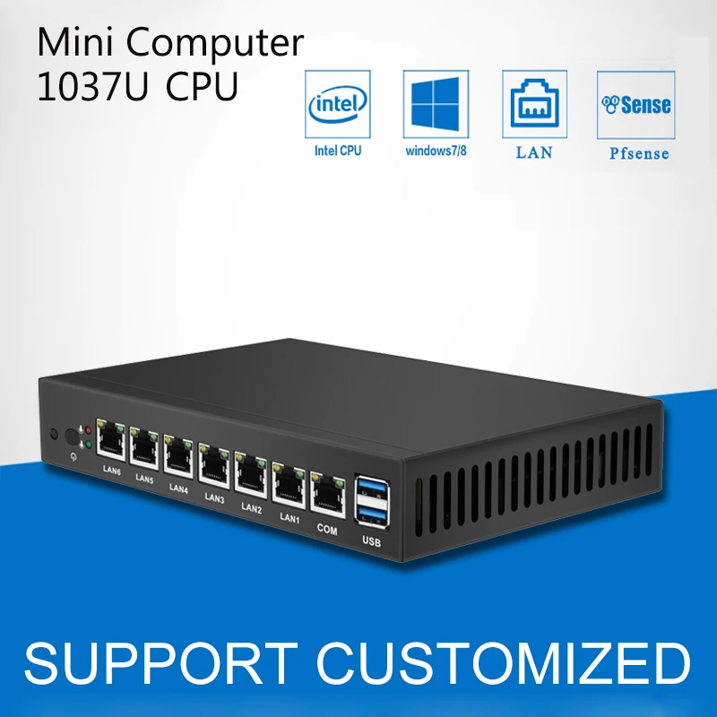 Xcy Мини ПК двухъядерный 6 Ethernet LAN Celeron 1037U pfSense маршрутизатор брандмауэр мини настольный компьютер Windows 7/10 HD графика VGA