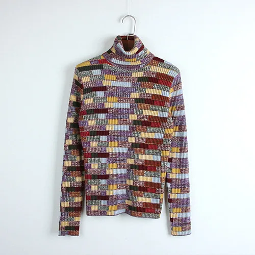 Смеска шерсти свитер высокого воротника осени зимой модный женский цветовой трикотажный халат - Цвет: Коричневый