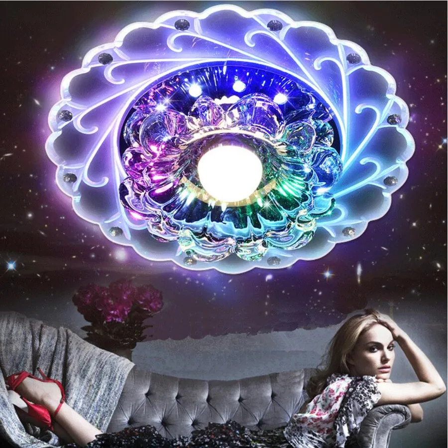 

5W Modern Decorative LED Crystal Light Circular Mini Recessed Ceiling Lamp Downlight For Living Room Aisle Corridor 110V 220V