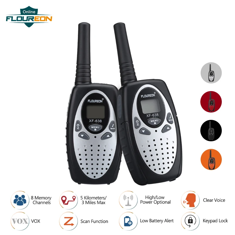 FLOUREON 8 каналов Детские рации UHF400 470MHz 2 Way Радио 3 км переговорные PMR портативные