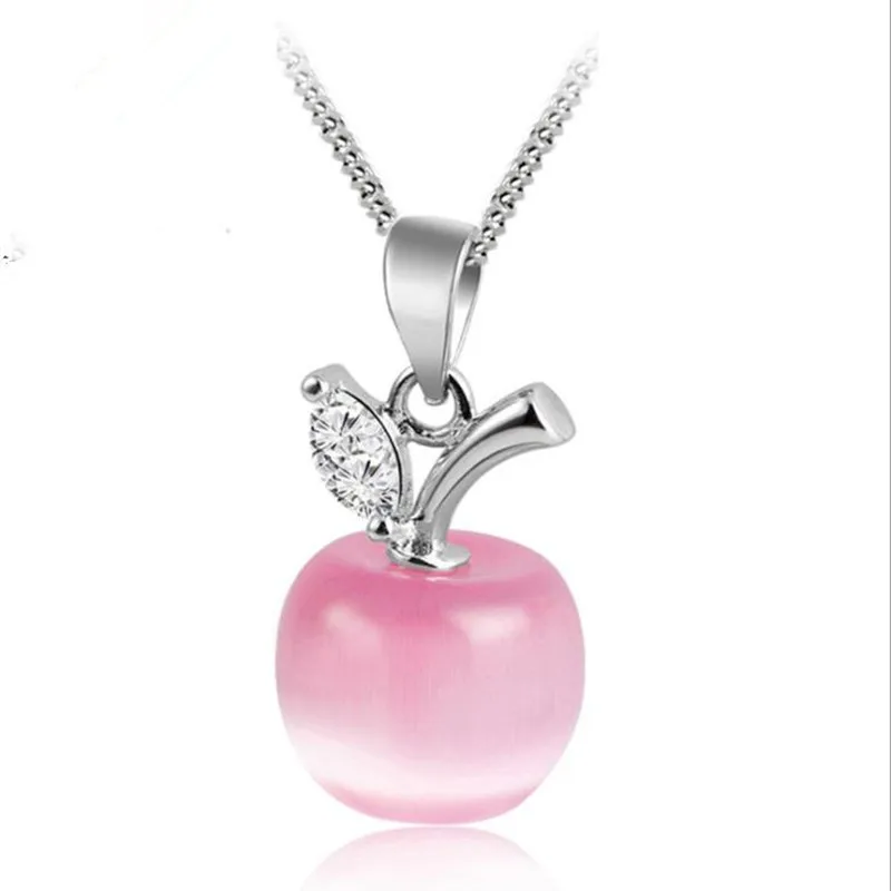 

LUKENI Charm 925 Sterling Silver Necklace For Women Party Jewelry Top Quality Crystal Pink Apple Girl Pendants Necklace Lady Hot