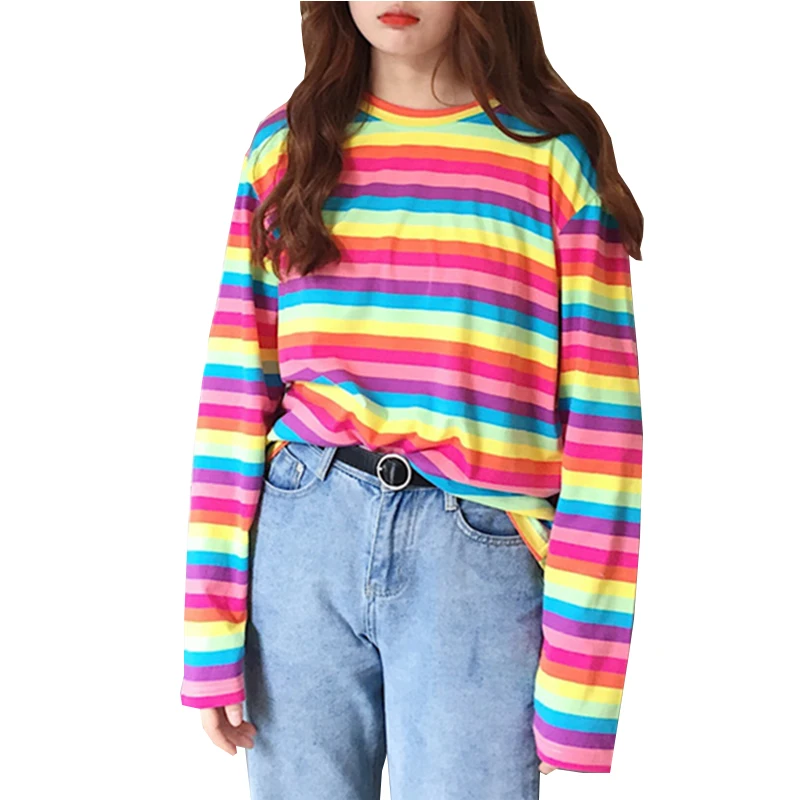 women rainbow striped shirt