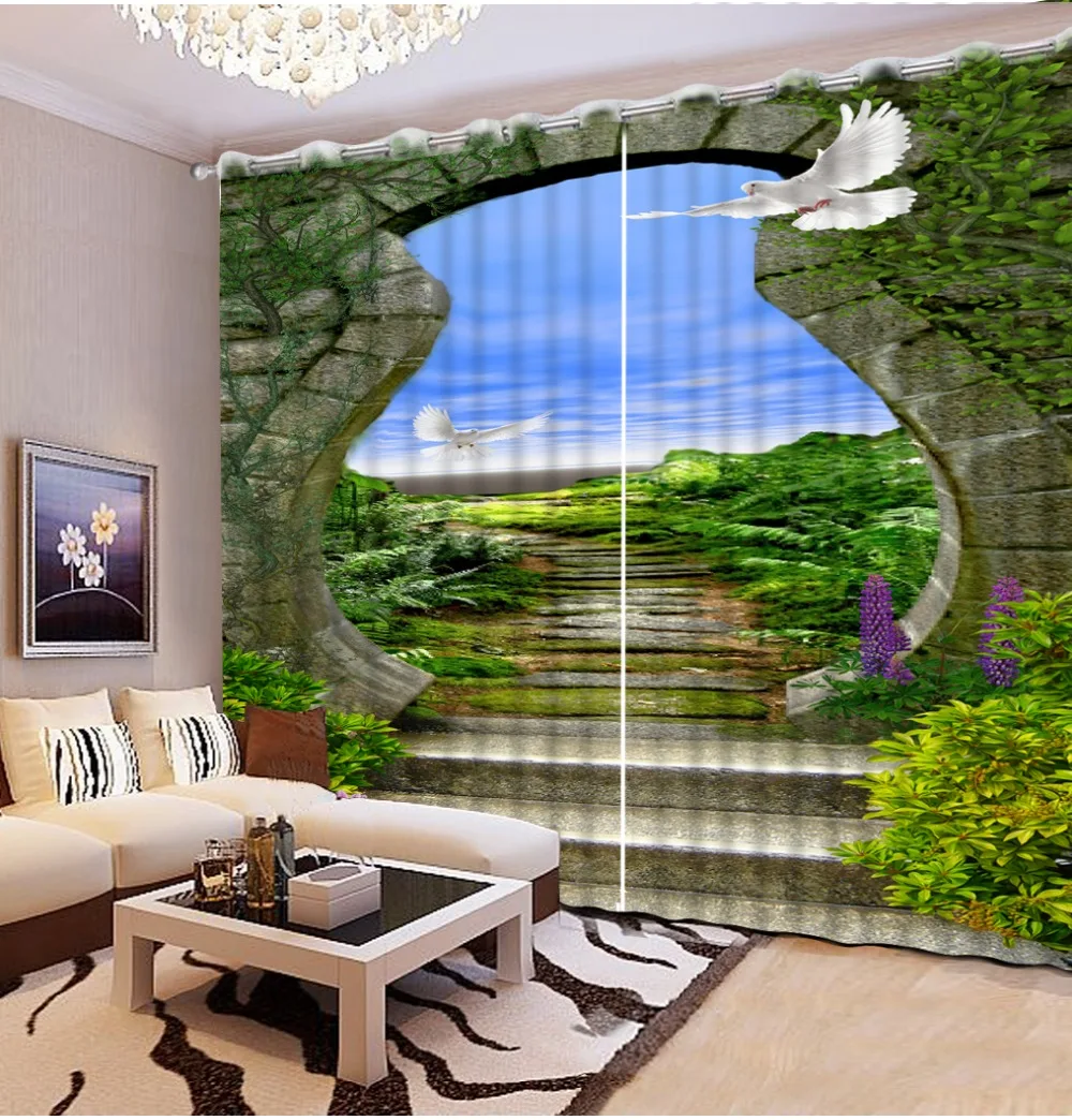 

New Custom 3D Beautiful Europe style ladder scenery custom 3d curtains home decoration