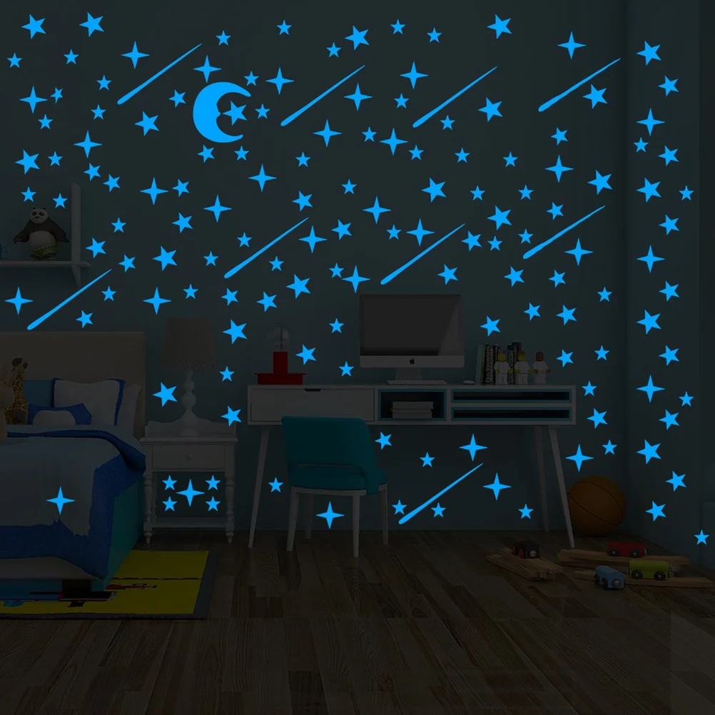 

216pcs Kid Room Wall Stickers Luminous Star Wall Decals Moon Fluorescent Decal Stickers Home Decor Art Murals For Kid Room