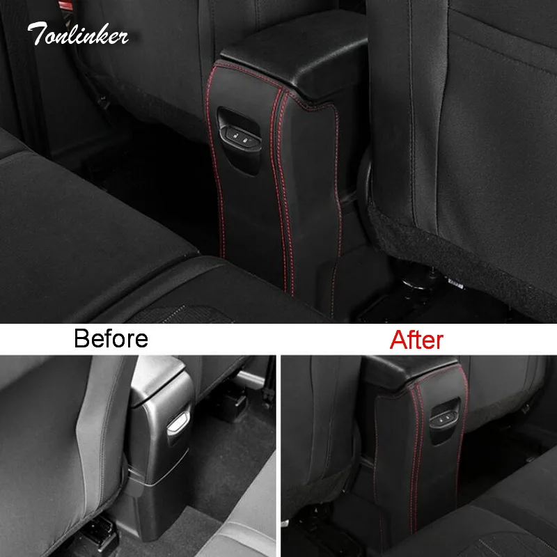

Tonlinker Cover Case Stickers for Ford Ecosport 2018 Car Styling 1 PCS PU Leather The Rear armrest Anti-dirty Pad cover stickers