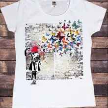 Bansky Primo Piano Del Volto Muro Farfalla Stampa Donna% 100 Cotone Maglietta рубашка