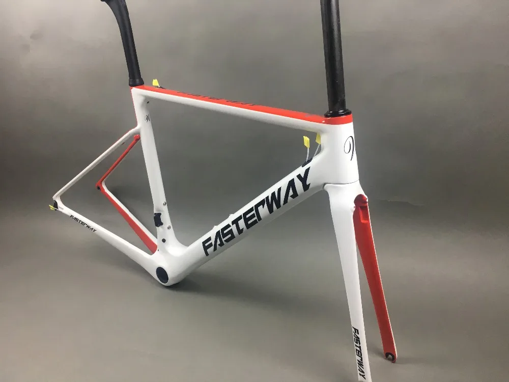 Perfect white red with black  FASTERWAY classic carbon road frameset UD weave carbon bike frame:Frameset+Seatpost+Fork+Clamp+Headset 100