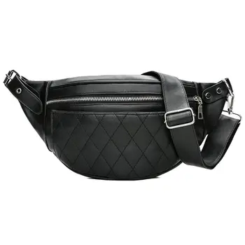 

Fashion Ling Grid PU Leather Fanny Pack Waist Bag Bananka Waterproof Antitheft Women Walking Shopping Belly Band Belt Bag