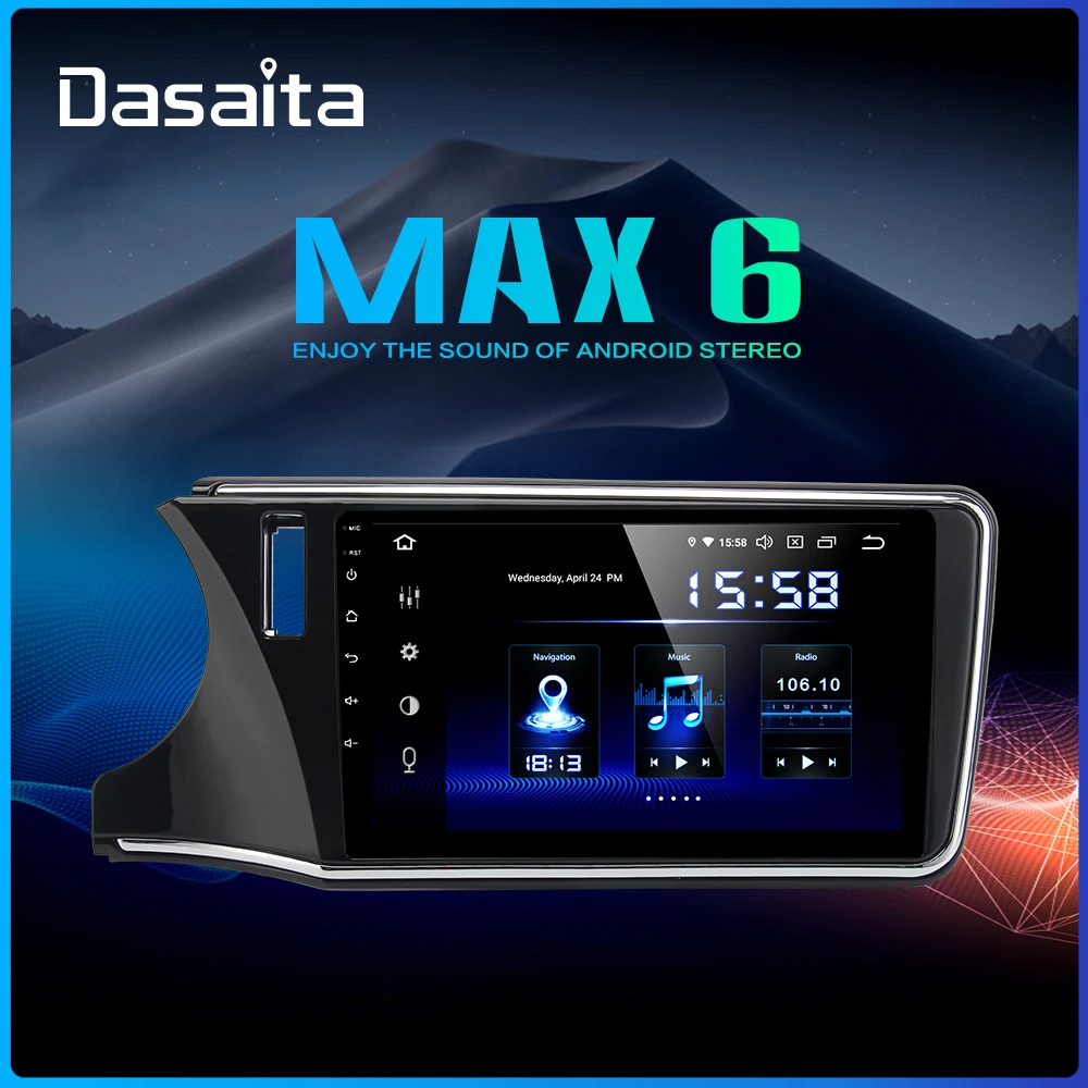 

Dasaita 10.2" IPS Screen Android 9.0 Radio Car 1 Din for Honda City 2015 2016 2017 GPS 1080P Video Bluetooth DSP 64GB ROM