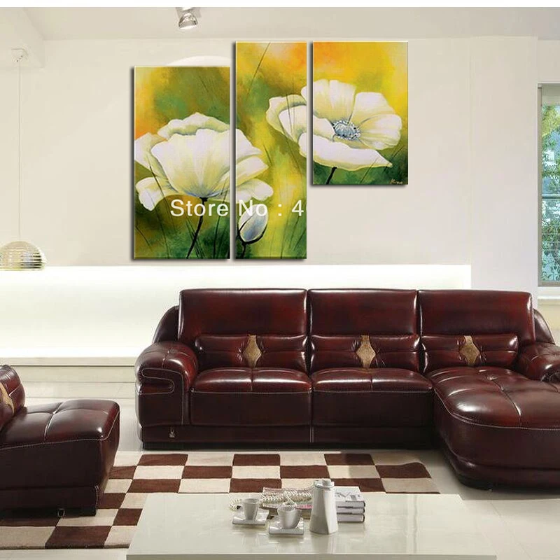 Высокое качество, Современное абстрактное огромное украшение на стену, живопись маслом на холсте, зеленый лист, белый цветок