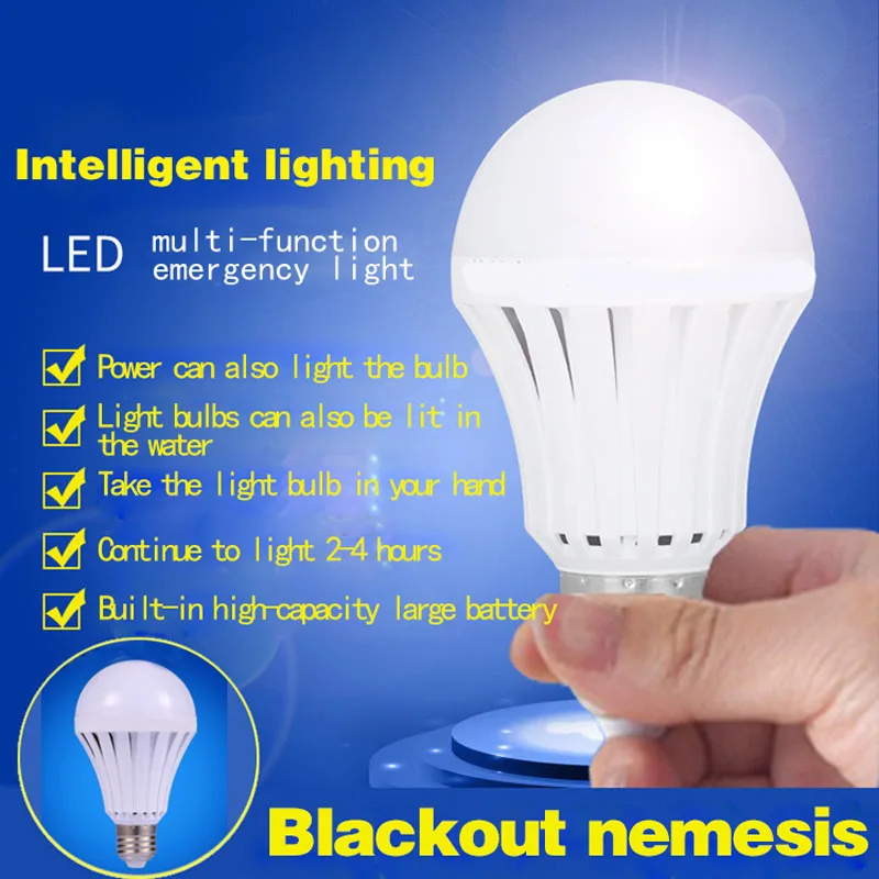 LED Smart Light Bulb E27 7/9/12W Rechargeable Emergency Lighting Lamp Flashlight 