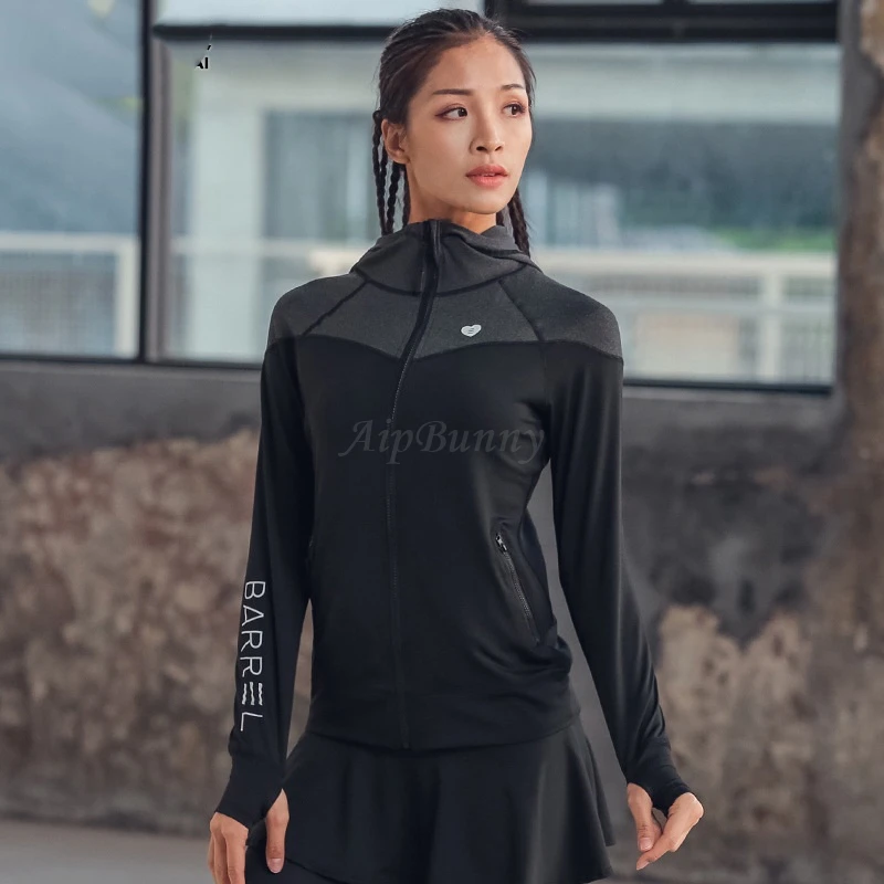 

High Neck Hoodies Long Sleeve Slim Jacket Anti Slip Autumn Coat Sports Shirt Women Running Yoga Shirt Fitness Clothing Sport Top