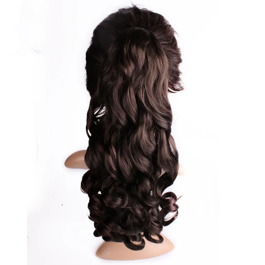 Skup Gres Curly Women Clip in kucyk wysokiej temperatury włókna bordowym kolorze treski z spinkami syntetyczne do przedłużania włosów