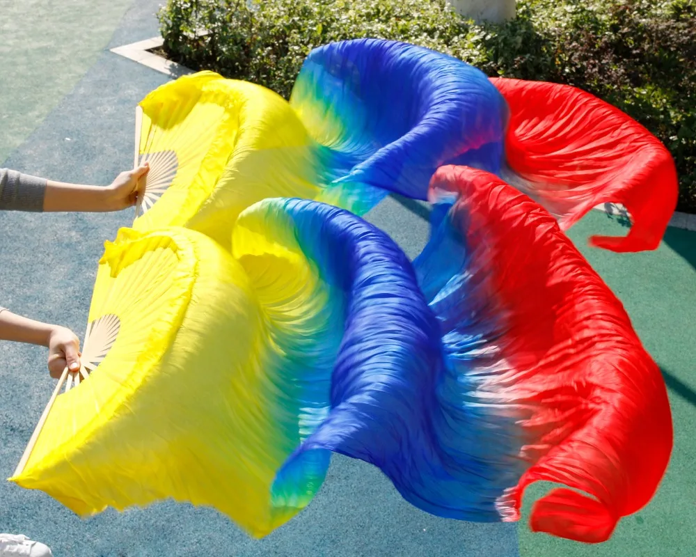 2017 female high quality Chinese silk veils dance fans Pair of belly