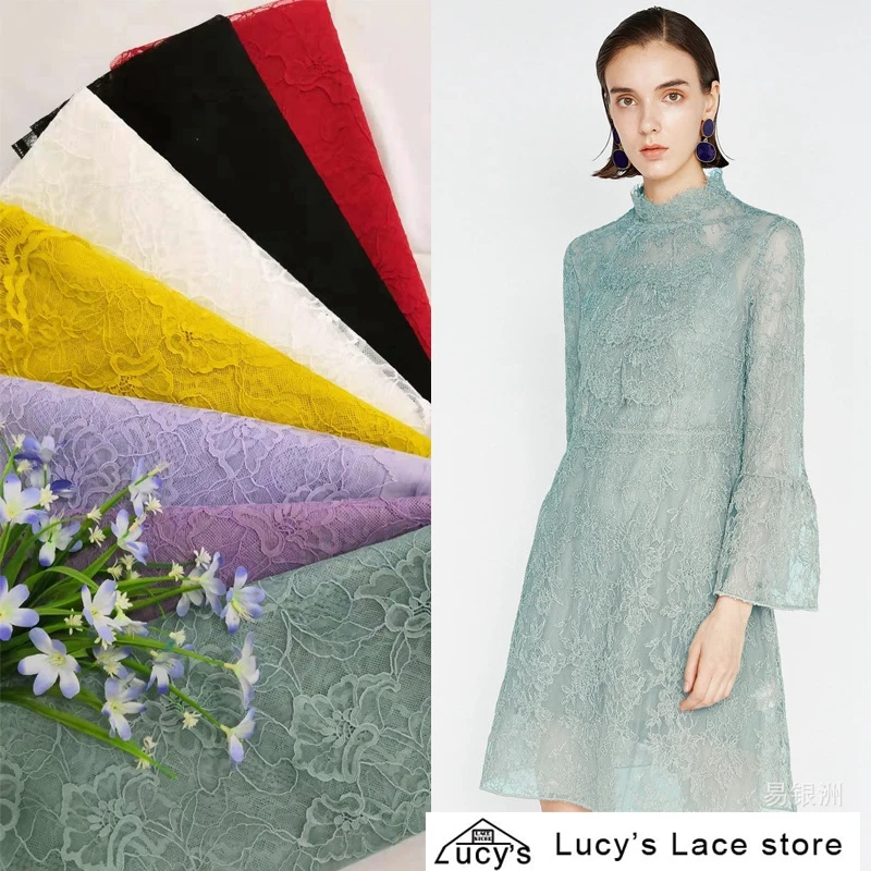 

6 Colors in stock Red, Black, Off white, Yellow, Voilet, Purple, Green lace fabric! 1 Piece=1.5*1.5 meters eyelash chantilly