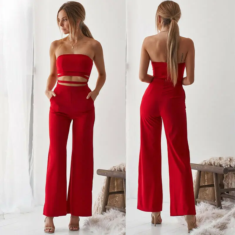 Женская Клубная одежда Bodycon спинки комбинезон с длинными штанами вечерние Брюки