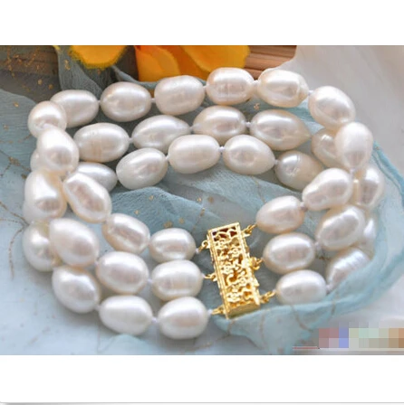 

Free shipping >>>>>>P4285 3row 8" 14mm white rice FRESHWATER CULTURED pearl bracelet